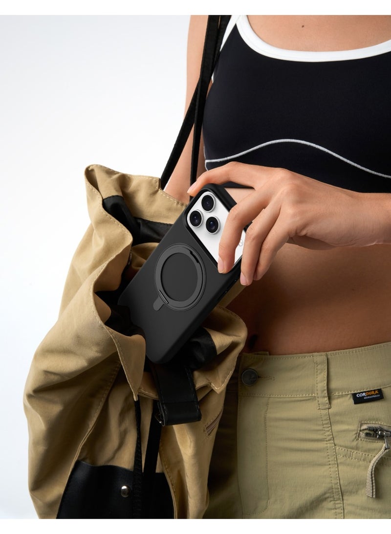 LEVELO Iris Pro MagSafe Liquid Silicone Case for iPhone 17 Pro Max with Kickstand & Premium Silicone Grip / Shock-Resistant Bumper / Aluminum Alloy Frame for Camera & Buttons / Strong Magnets - Black - Image 3