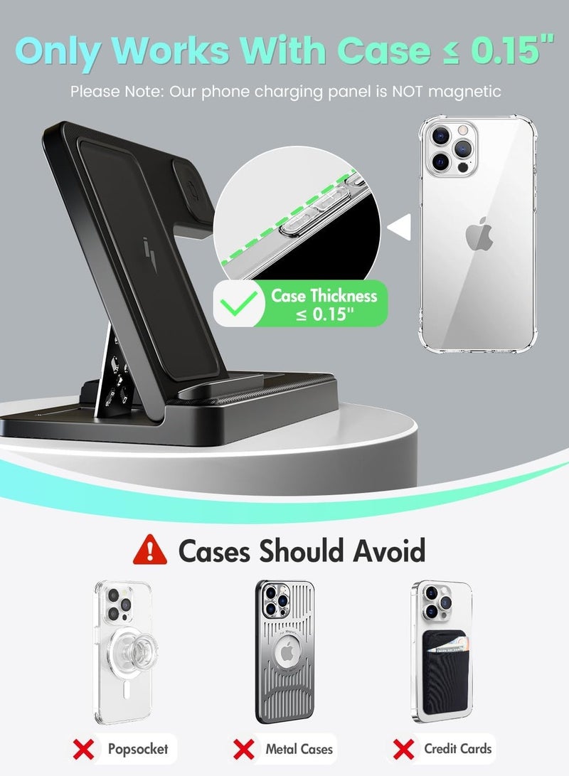 Wireless Charger iPhone Charging Station: 3 in 1 Charger Stand Multiple Devices for iPhone 16/15/14/13 /Plus/Pro/Pro Max/12/11 - Watch 10/9/8/Ultra 2/Ultra/SE/7/6/5/4/3/2 Series - AirPods 4/3/2/Pro