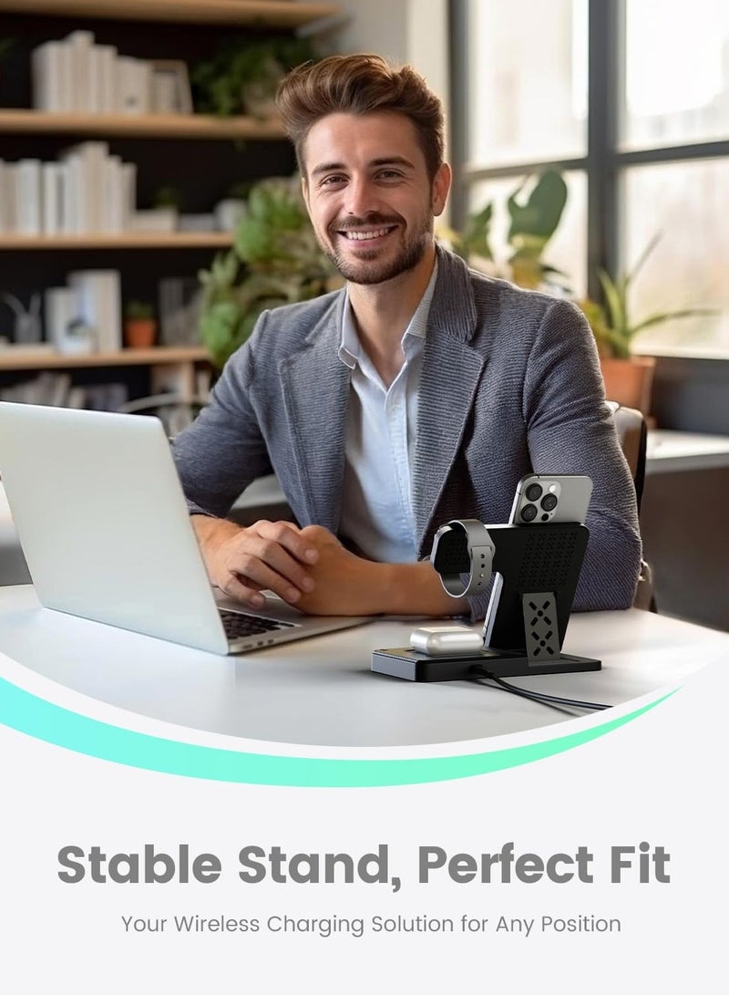 Wireless Charger iPhone Charging Station: 3 in 1 Charger Stand Multiple Devices for iPhone 16/15/14/13 /Plus/Pro/Pro Max/12/11 - Watch 10/9/8/Ultra 2/Ultra/SE/7/6/5/4/3/2 Series - AirPods 4/3/2/Pro