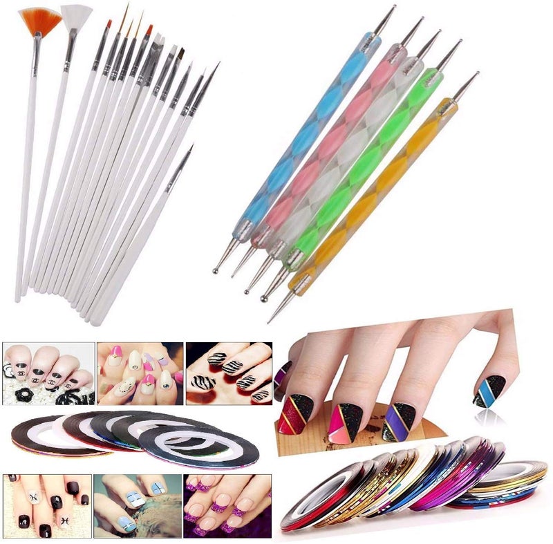 DALUCI Nail Art Kit 30Piece Nail Painting Design Set with 15 Brushes 5 Dotting Pens 10 Striping Tapes Professional Nail Art Tools for Acrylic Gel Manicure Pedicure DIY Nail Decoration - Image 1