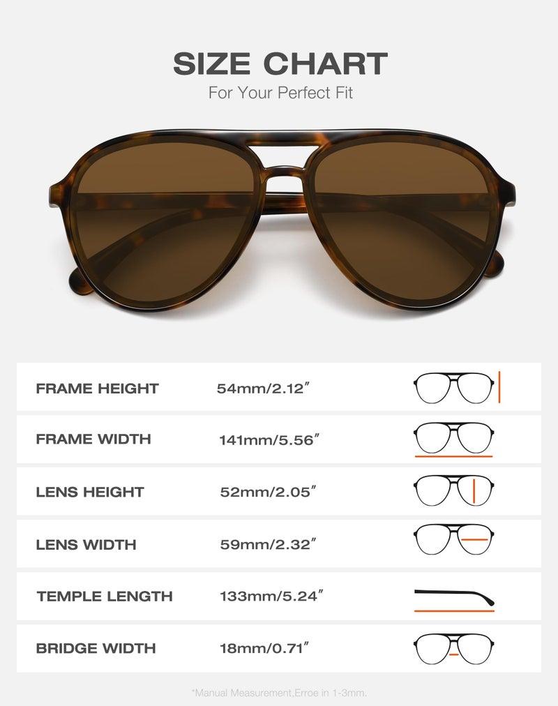 Fozono Retro Aviator Sunglasses Women Men Classic Trendy Vintage Double Bridge Aviators Sun Glasses UV Protection Tortoise Frame/Brown Lens - Image 5