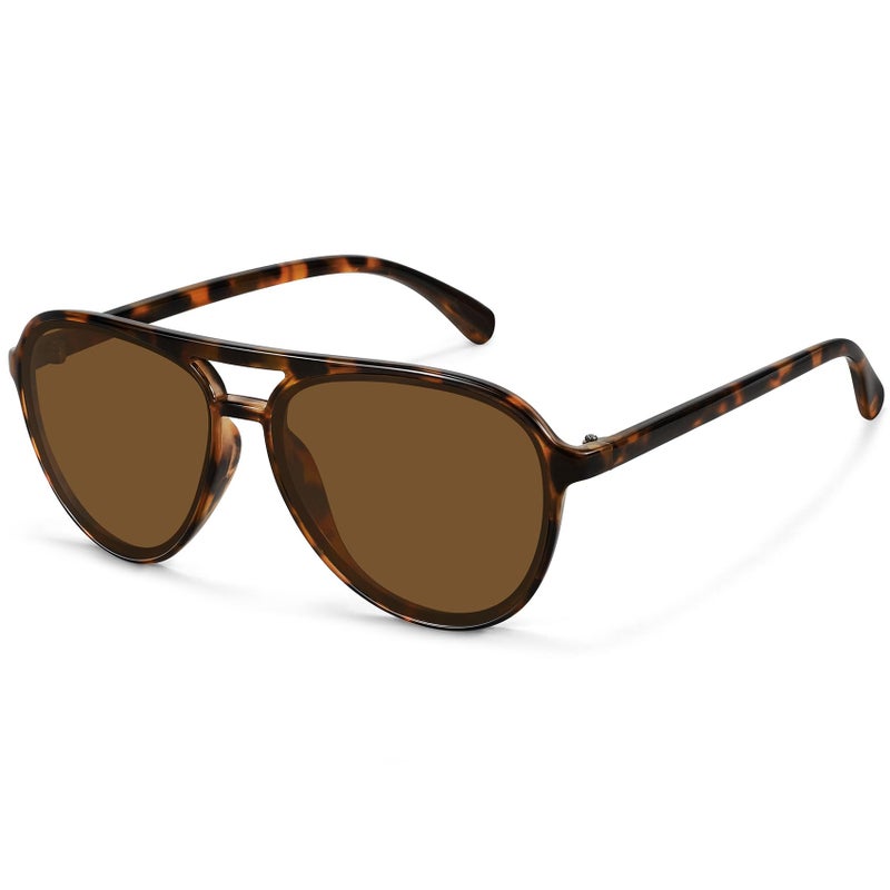 Fozono Retro Aviator Sunglasses Women Men Classic Trendy Vintage Double Bridge Aviators Sun Glasses UV Protection Tortoise Frame/Brown Lens - Image 1