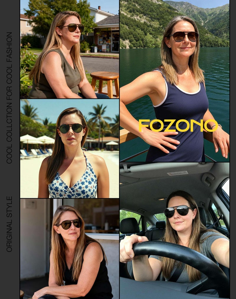Fozono Retro Aviator Sunglasses Women Men Classic Trendy Vintage Double Bridge Aviators Sun Glasses UV Protection Tortoise Frame/Brown Lens - Image 3