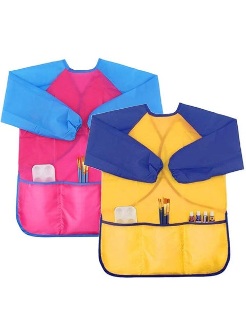 2Pcs Kids Art Smocks Colorful Waterproof Children Art Aprons Artist Painting Aprons with Long Sleeve 3 Roomy Pockets for Age 3 to 8 Years Yellow Pink