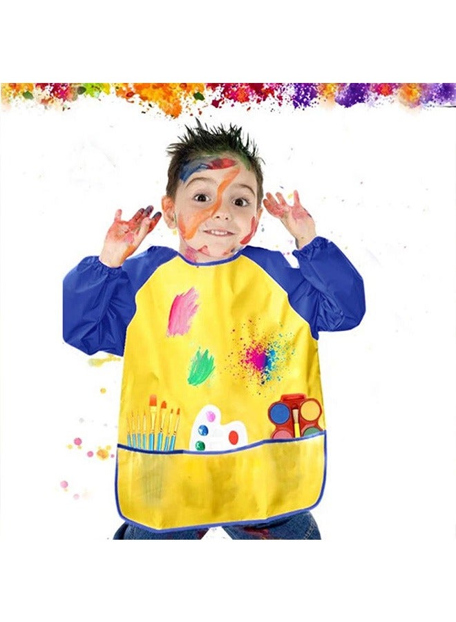 2Pcs Kids Art Smocks Colorful Waterproof Children Art Aprons Artist Painting Aprons with Long Sleeve 3 Roomy Pockets for Age 3 to 8 Years Yellow Pink - Image 4