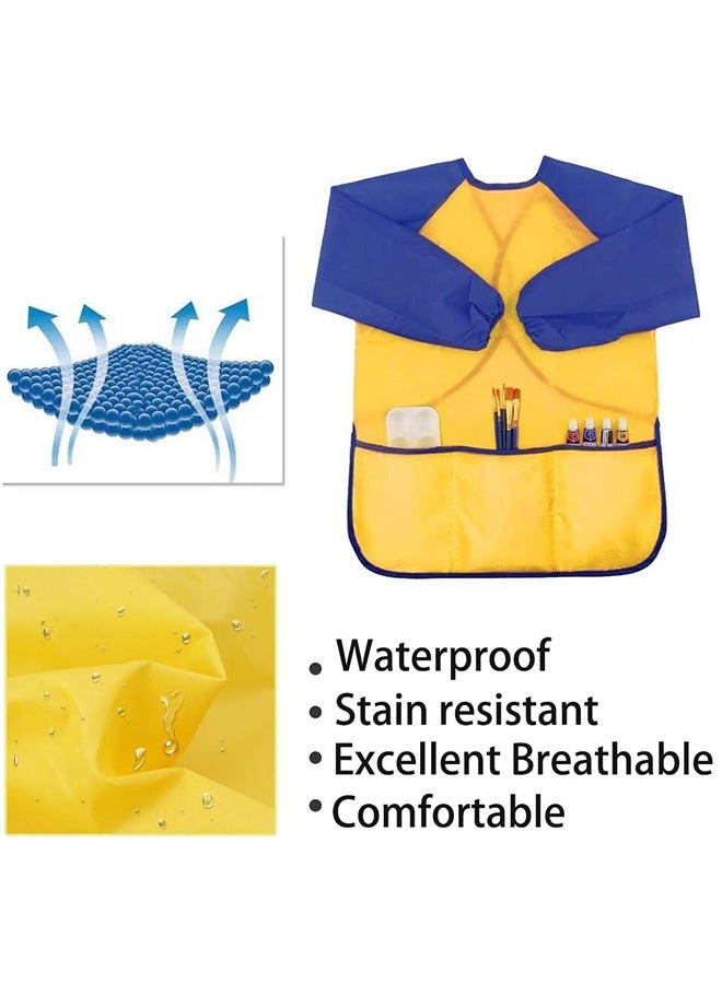 2Pcs Kids Art Smocks Colorful Waterproof Children Art Aprons Artist Painting Aprons with Long Sleeve 3 Roomy Pockets for Age 3 to 8 Years Yellow Pink - Image 5