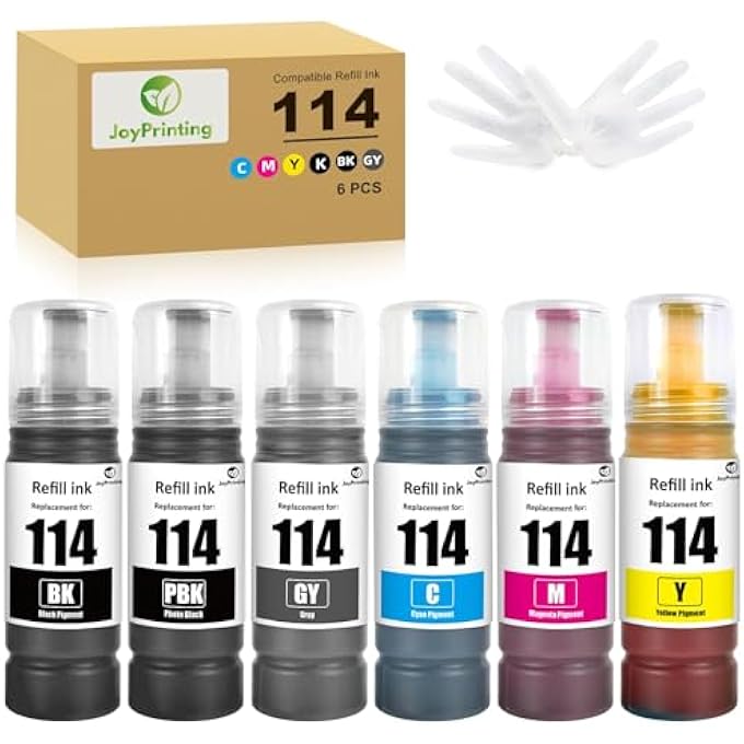 114 INK REPLACEMENT FOR EPSON 114 INK BOTTLE MULTIPACK COMPATIBLE FOR ECOTANK ET-8500 ET-8550 (6-PACK, BLACK/PHOTO BLACK/CYAN/MAGENTA/YELLOW/GREY) - Image 2