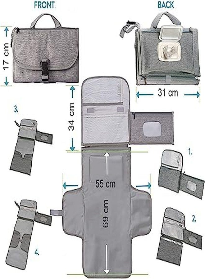 Jolfay Portable Diaper Changing Pad - Portable Changing Station for Newborns - Waterproof Travel Changing Mat with Smart Wipes Pocket - Grey - Image 4