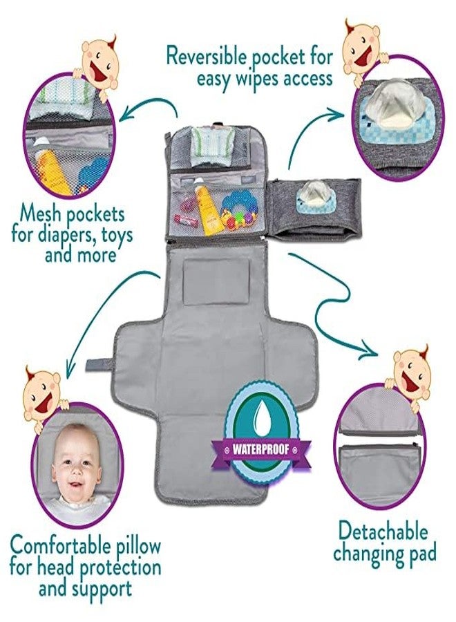 Jolfay Portable Diaper Changing Pad - Portable Changing Station for Newborns - Waterproof Travel Changing Mat with Smart Wipes Pocket - Grey - Image 2