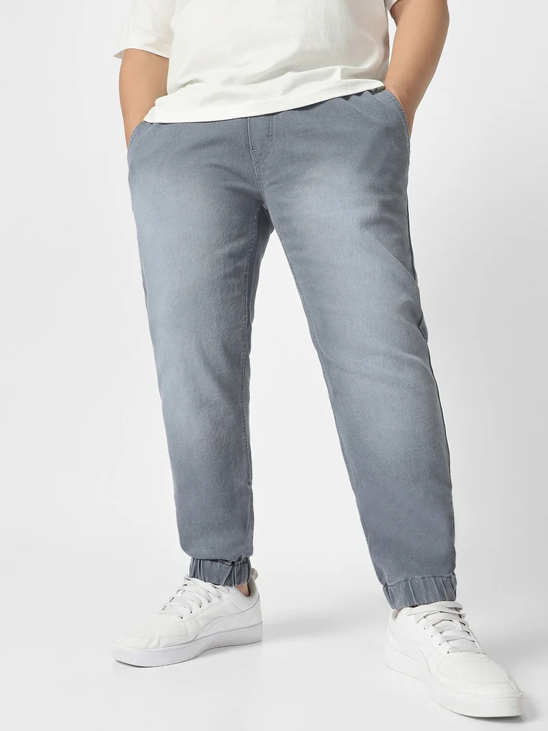Urbano Plus Men's Light Grey Regular Fit Jogger Jeans Stretch