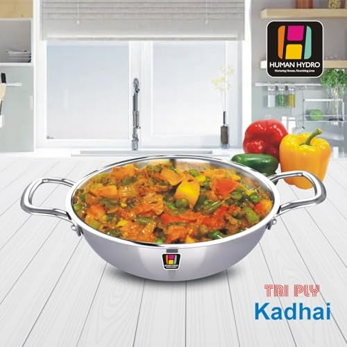 Human Hydro Triply Stainless Steel Kadai (22 CM / 2.2 L) | 3-Layer Steel–Aluminium–Steel Cookware | Induction & Gas Compatible | Easy to Clean & Heavy-Duty | Ideal for Frying, Stir-Frying & Curries - Image 4