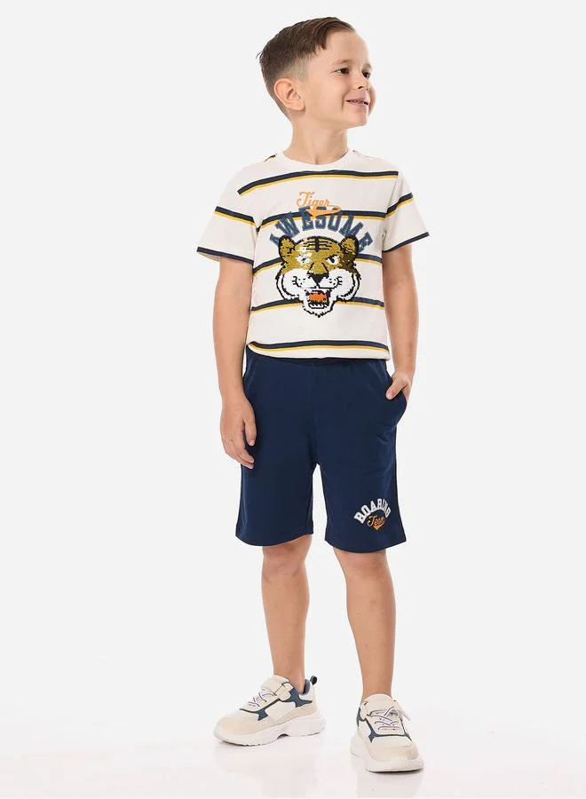 فكتور اند جين Victor And Jane Boys Striped Graphic T-Shirt and Shorts Set