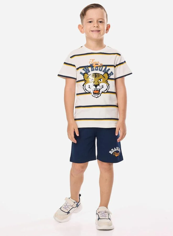victor and jane Victor And Jane Boys Striped Graphic T-Shirt and Shorts Set