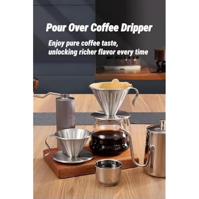 rayihni 304 Stainless Steel Pour Over Coffee Dripper  V60 Cone Design Filter Size 02 For 14 Cups Pour Over Brewer For Home  Camping - Image 4