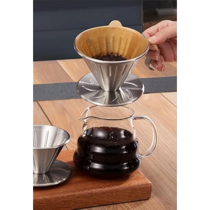 rayihni 304 Stainless Steel Pour Over Coffee Dripper  V60 Cone Design Filter Size 02 For 14 Cups Pour Over Brewer For Home  Camping - Image 3