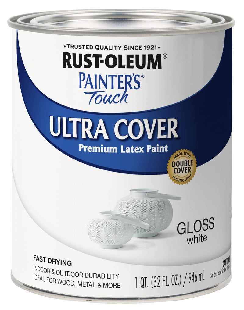 RUST-OLEUM طلاء لاتكس من راست-أوليوم 1992502 لمسة الرسام، أبيض لامع 32 أونصة سائلة، 1 جالون (عبوة من 1) - Image 1