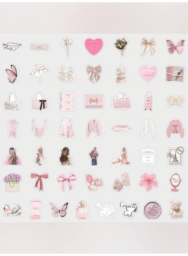 Aura Style 50-Piece Pink Coquette Girl Aesthetic Sticker Pack Cute Parisian and Balletcore Decals for Laptops Planners and Water Bottles - Image 2