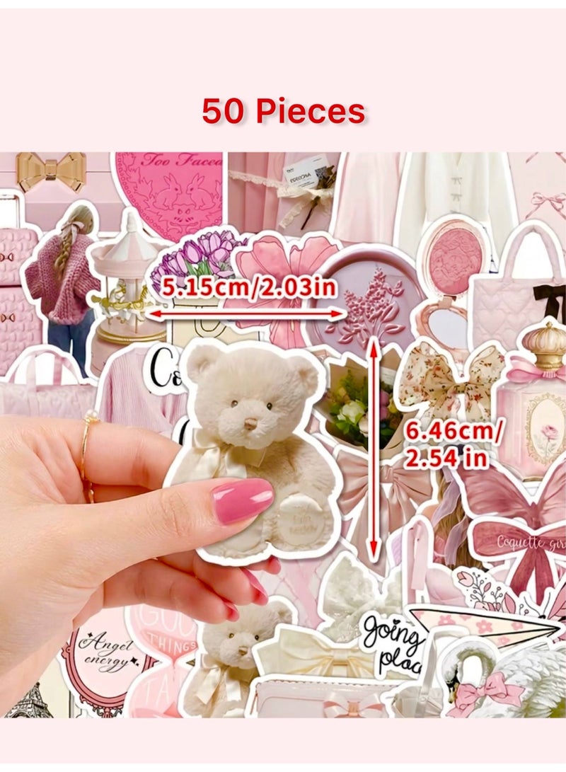 Aura Style 50-Piece Pink Coquette Girl Aesthetic Sticker Pack Cute Parisian and Balletcore Decals for Laptops Planners and Water Bottles - Image 3