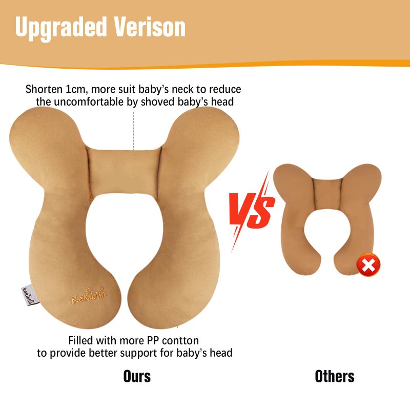 KAKIBLIN Baby Travel Pillow, Infant Head and Neck Support Pillow for Car Seat, Pushchair, for 0-1 Years Old Baby (Brown) - Image 5