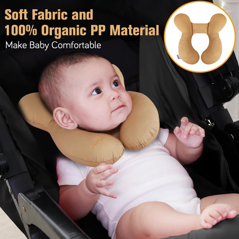 KAKIBLIN Baby Travel Pillow, Infant Head and Neck Support Pillow for Car Seat, Pushchair, for 0-1 Years Old Baby (Brown) - Image 2