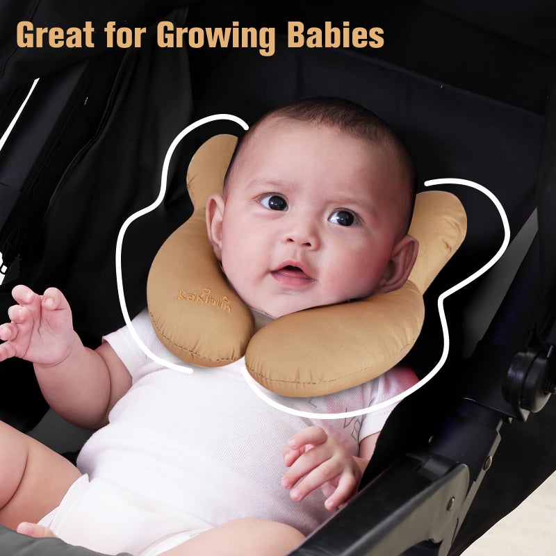 KAKIBLIN Baby Travel Pillow, Infant Head and Neck Support Pillow for Car Seat, Pushchair, for 0-1 Years Old Baby (Brown) - Image 4