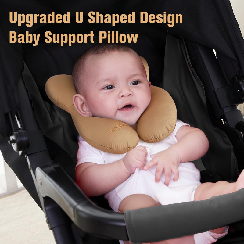 KAKIBLIN Baby Travel Pillow, Infant Head and Neck Support Pillow for Car Seat, Pushchair, for 0-1 Years Old Baby (Brown) - Image 3