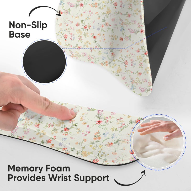 WINTOJO Wrist Rest Support for Mouse Pad Keyboard Set Circle Coaster Gaming Mouse Pad Ergonomic Gel Memory Foam Set for Computer, Laptop, Office, Pain Relief, Comfortably Typing Flowers KM-39 - Image 3