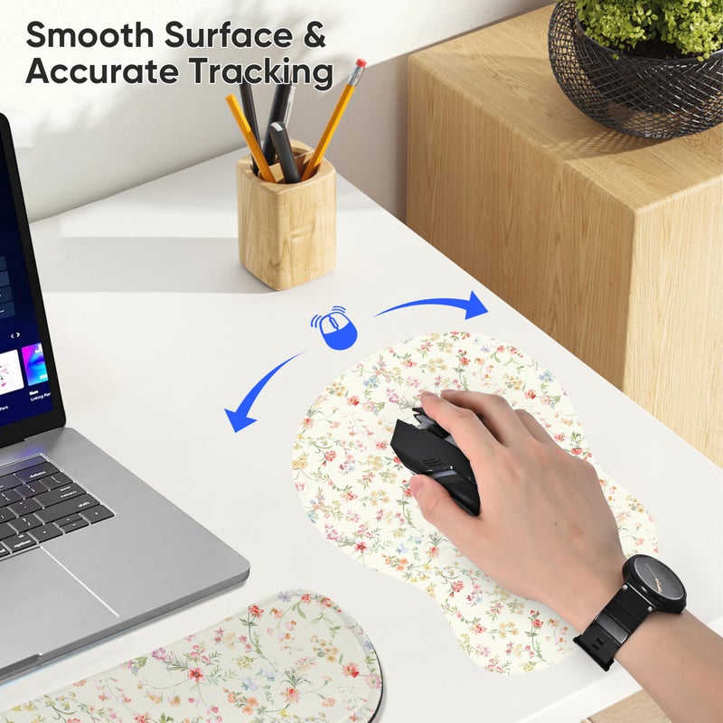 WINTOJO Wrist Rest Support for Mouse Pad Keyboard Set Circle Coaster Gaming Mouse Pad Ergonomic Gel Memory Foam Set for Computer, Laptop, Office, Pain Relief, Comfortably Typing Flowers KM-39 - Image 4