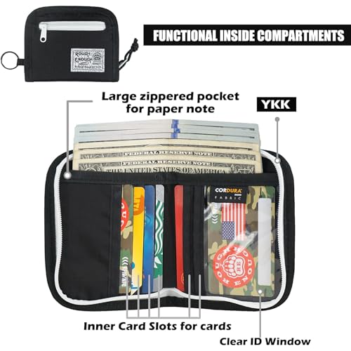 RE ROUGH ENOUGH Rough Enough Boys Wallet for Teen Kids Men Neck Lanyard Card Holder Pouch with Zipper Keychain Coin Purse Black Cordura - Image 3