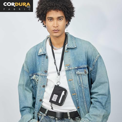 RE ROUGH ENOUGH Rough Enough Boys Wallet for Teen Kids Men Neck Lanyard Card Holder Pouch with Zipper Keychain Coin Purse Black Cordura - Image 2