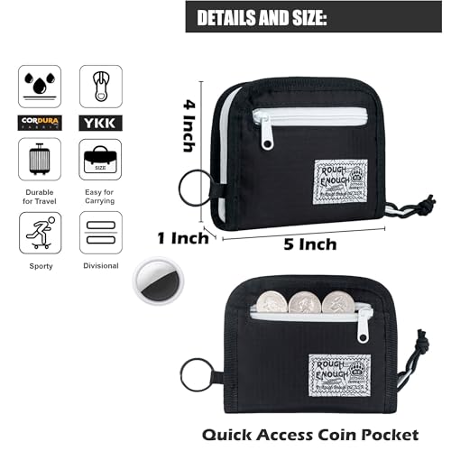 RE ROUGH ENOUGH Rough Enough Boys Wallet for Teen Kids Men Neck Lanyard Card Holder Pouch with Zipper Keychain Coin Purse Black Cordura - Image 4