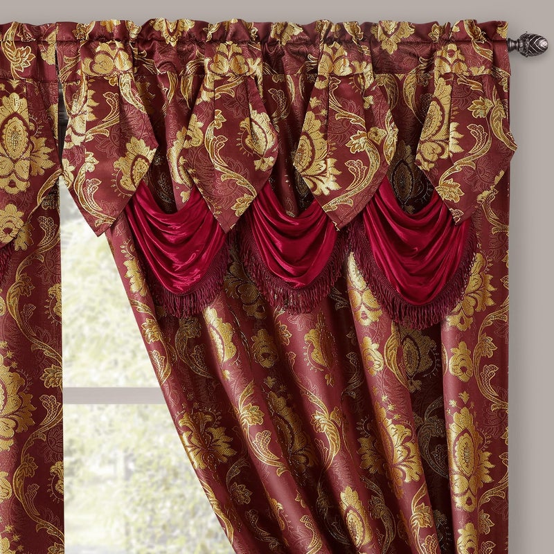 HOMEIDEAS Burgundy Paisley Jacquard Curtains, Victorian Luxury Window Curtains 2 Panels Set with Attached Valance and Sheer Backing, Fancy Drapes for Bedroom & Living Room, 52x84 Inches - Image 4