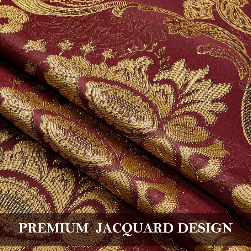 HOMEIDEAS Burgundy Paisley Jacquard Curtains, Victorian Luxury Window Curtains 2 Panels Set with Attached Valance and Sheer Backing, Fancy Drapes for Bedroom & Living Room, 52x84 Inches - Image 3