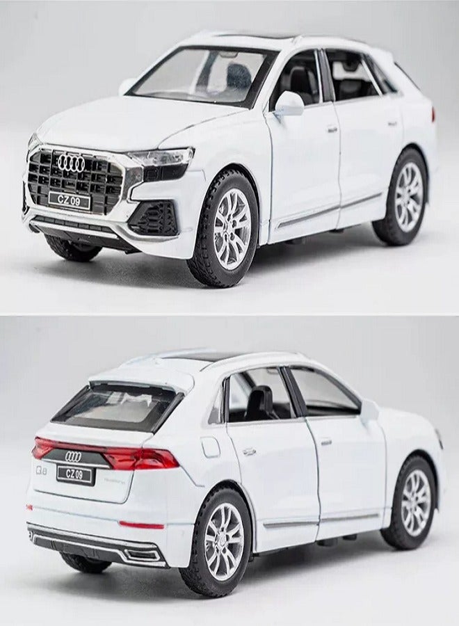 1:32 Audi Q8, Alloy Metal Pull Back Die-Cast Car Scale Model Pullback, with Sound Light Mini Auto Toy - Best Gifts Toys (White)
