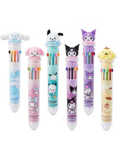 6pcs Kitty Cat 10-in-1 Multicolor Ballpoint Pen 10-Color Retractable Ballpoint Pens for Office School Supplies Cute Stationery Students Children Gift (Pen-10 in 1 B)