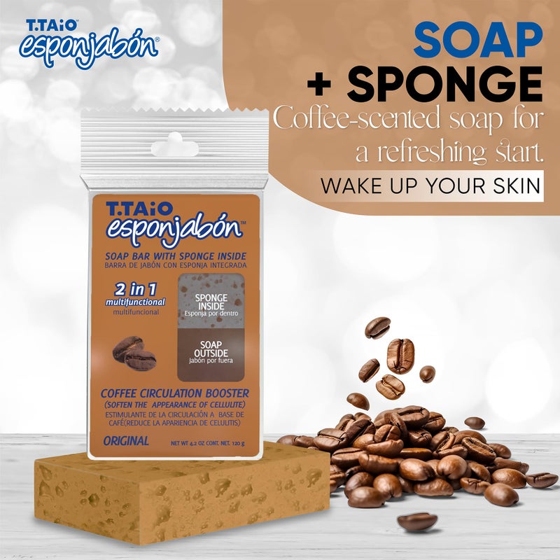 T. Taio T.Taio Coffee Esponjabon Soap Sponge - Gentle Shower Scrubber - Cleaning Bath Wash Scrub - Dirt & Oil Removal - Massage & Lather Foot, Elbow, & Face Bathroom Accessories Fresh Nacre Scent - Image 5