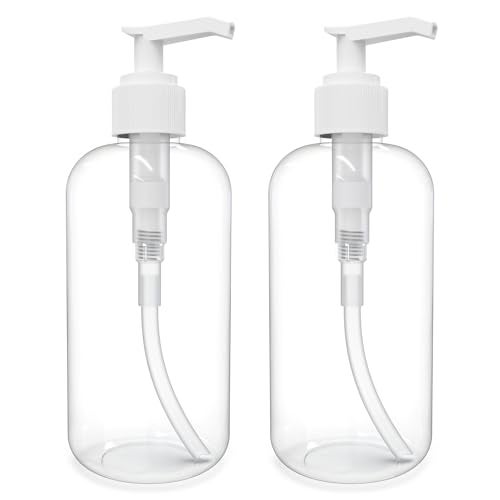 BRIGHTFROM Plastic Bottles with Pump Dispenser 8 OZ Empty BPA Free Refillable Containers for Body Wash Moisturizer Face Cream Liquid Soap  ClearWhite  2 Pack