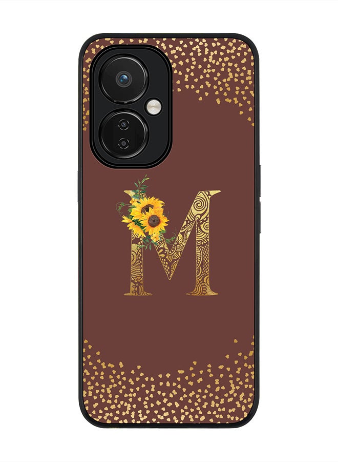 Stylizedd Rugged Black edge case for Nord CE 3 Lite Slim fit Soft Case Flexible Rubber Edges Anti Drop TPU Gel Thin Cover - Custom Monogram Initial Floral Pattern Alphabet - M - Brown - Image 1