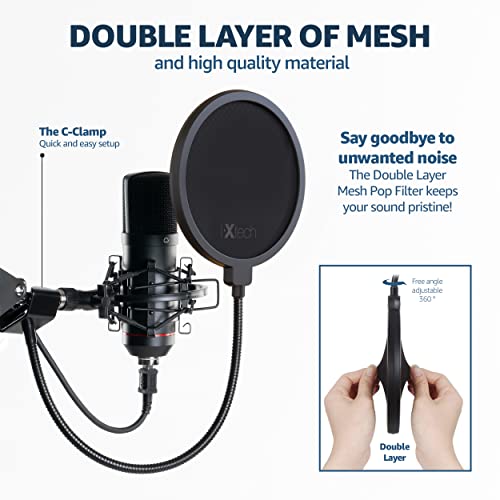 i-XTECH IXTECH Pop Filter for Mic Pop Filter for Blue Yeti Microphone Pop Filter Mic Pop Filter Dual Layered Sound Shield Guard Windscreen with a Flexible 360 Degree Gooseneck Clip Stabilizing. - Image 3