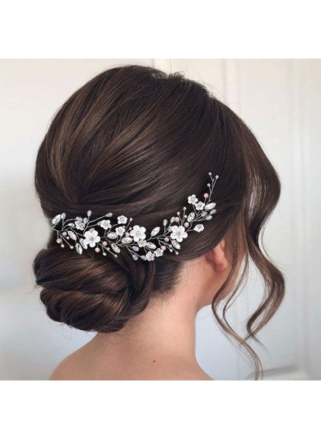 إيز ديلي غطاء رأس زفاف من الكريستال الفضي على شكل زهرة لشعر العروس، إكسسوارات شعر من اللؤلؤ للنساء والعرائس - Image 3