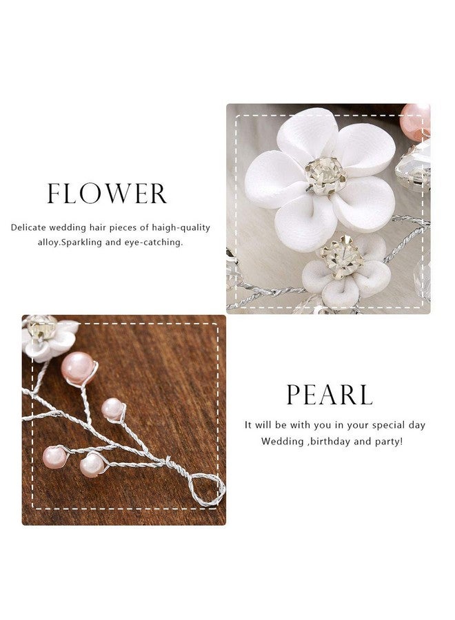 إيز ديلي غطاء رأس زفاف من الكريستال الفضي على شكل زهرة لشعر العروس، إكسسوارات شعر من اللؤلؤ للنساء والعرائس - Image 4