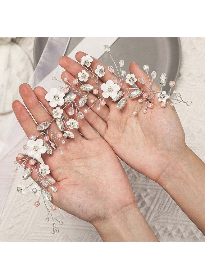 إيز ديلي غطاء رأس زفاف من الكريستال الفضي على شكل زهرة لشعر العروس، إكسسوارات شعر من اللؤلؤ للنساء والعرائس - Image 2