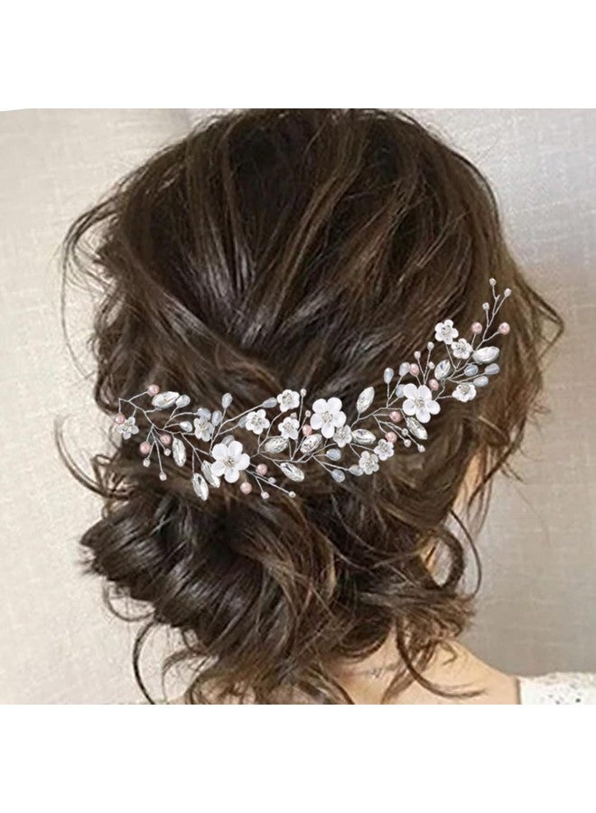 إيز ديلي غطاء رأس زفاف من الكريستال الفضي على شكل زهرة لشعر العروس، إكسسوارات شعر من اللؤلؤ للنساء والعرائس - Image 1