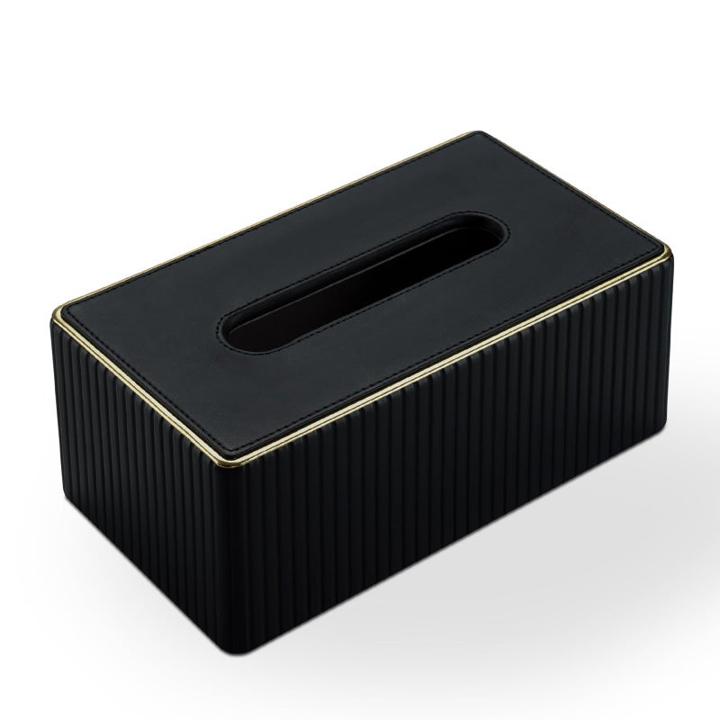 KINGFOM Rectangular Tissue Box Cover, PU Leather Tissue Box Holder with Magnetic Bottom, Napkin & Facial Tissue Holder Dispenser Decorative Box Cover for 120-count (3-Ply) 160-count (2-Ply) Black - Image 2