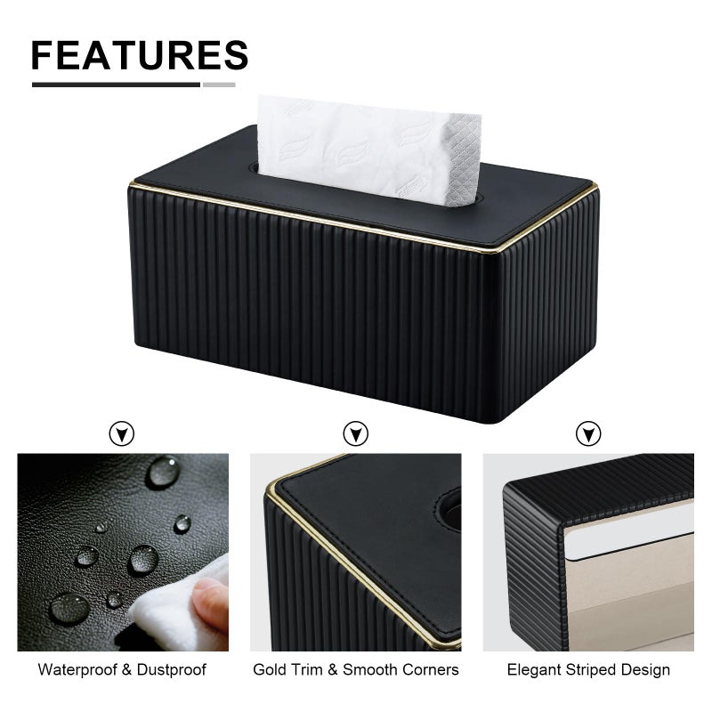 KINGFOM Rectangular Tissue Box Cover, PU Leather Tissue Box Holder with Magnetic Bottom, Napkin & Facial Tissue Holder Dispenser Decorative Box Cover for 120-count (3-Ply) 160-count (2-Ply) Black - Image 4