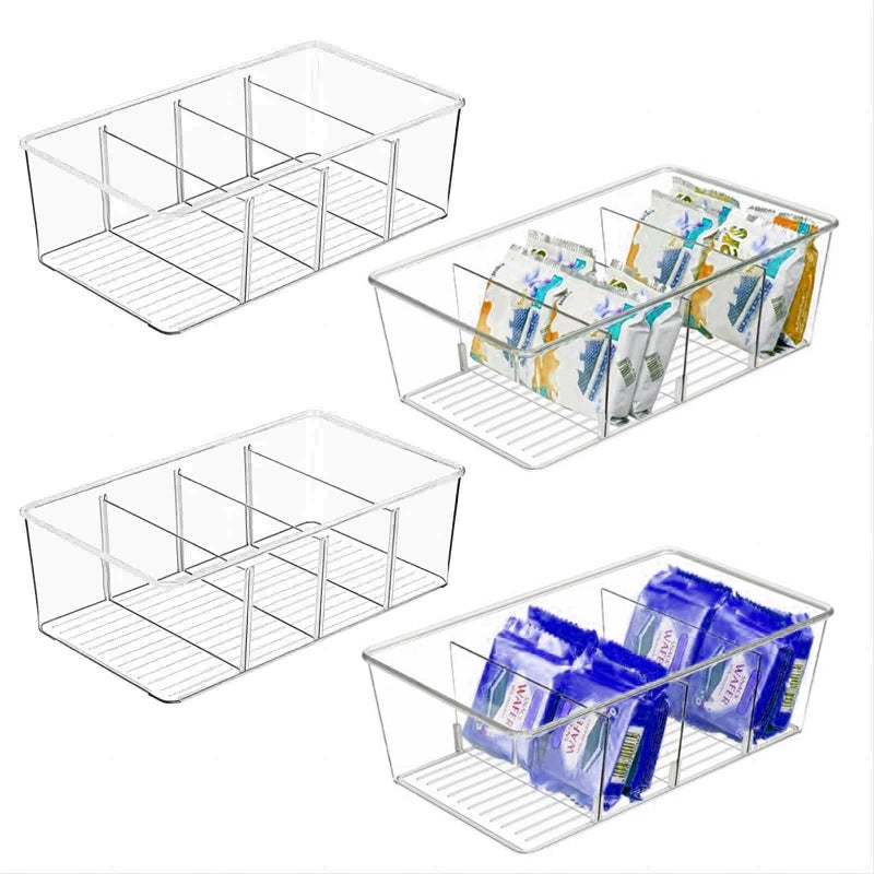 زيريفام 4 عبوات صناديق منظم بلاستيكية شفافة مع مقصورات متعددة الأغراض تخزين الوجبات الخفيفة لمستحضرات التجميل الغذائية