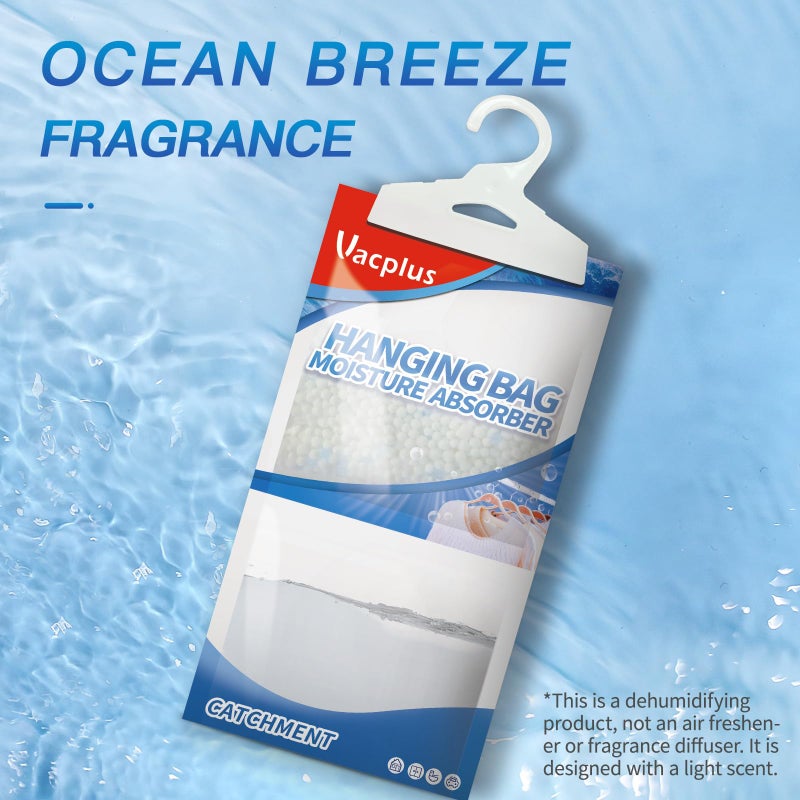 Vacplus Moisture Absorbers, Hanging Closet Dehumidifier Bags, Humidity Packs, Desiccant, Closet Dehumidifiers with Ocean Breeze Fragrance, 10 Pack, 9.8 OZ - Image 2