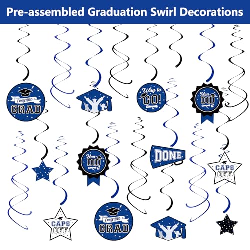 DAZONGE Graduation Decorations 2025 Blue, 2025 Graduation Party Decorations for 50 Guests, Disposable Tableware Set, Plates, Cups, Tablecloth with Congrats Grad Hanging Decor - Image 4