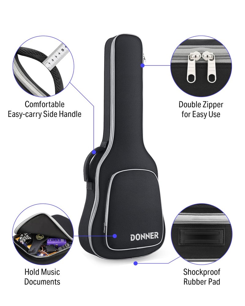 Donner 39 Inch Electric Guitar Case, 5mm Thick Padding Sponge 600D Ripstop Waterproof Nylon Soft Electric Guitar Bag with Dual Adjustable Shoulder Strap and Thick Sponge Handle, Black - Image 3