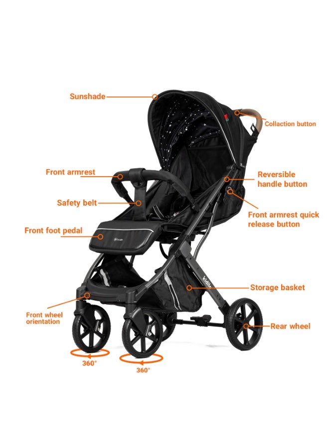 كيديليو عربة أطفال خفيفة الوزن من كيديلو، قابلة للطيّ، مزوّدة بمظلّة قابلة للتعديل، ومقبض يمكن عكس اتجاهه، مع ميزات أمان متكاملة، وعجلات دوّارة بزاوية 360 درجة، وتصميم مضغوط وسهل للحمل والتخزين، يوفّر راحة مثالية أثناء السفر. - Image 3